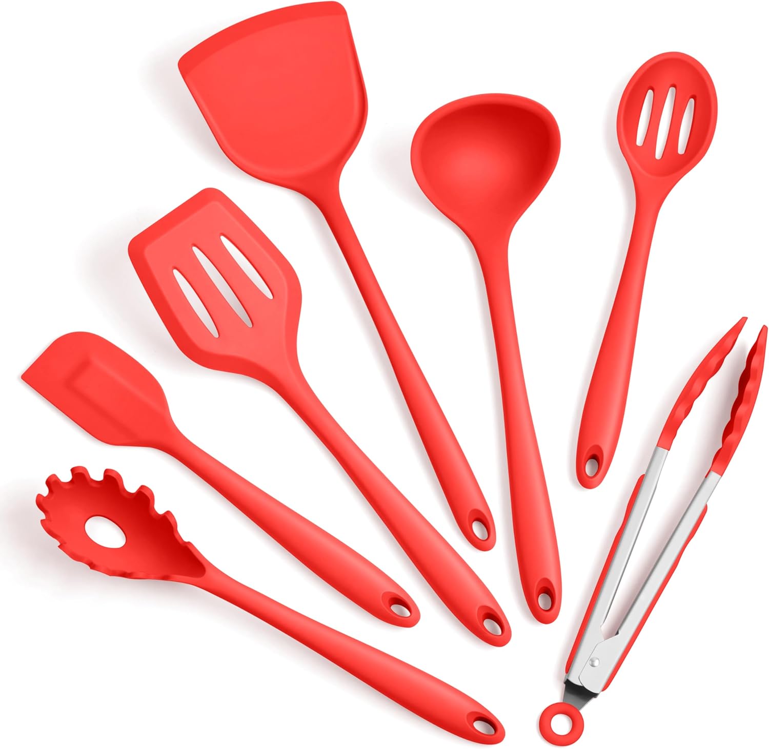 Herogo Silicone Cooking Utensils Set, 7-Piece Kitchen Utensils Set, Heat Resistant Cooking Gadget Tools Slotted Turner, Spoon, Soup Ladle, Pasta Server, Spatula, Tongs for Nonstick Cookware, Red Herogo Silicone Cooking Utensils Set, 7-Piece Kitchen Utensils Set, Heat Resistant Cooking Gadget Tools Slotted Turner, Spoon, Soup Ladle, Pasta Server, Spatula, Tongs for Nonstick Cookware, Red