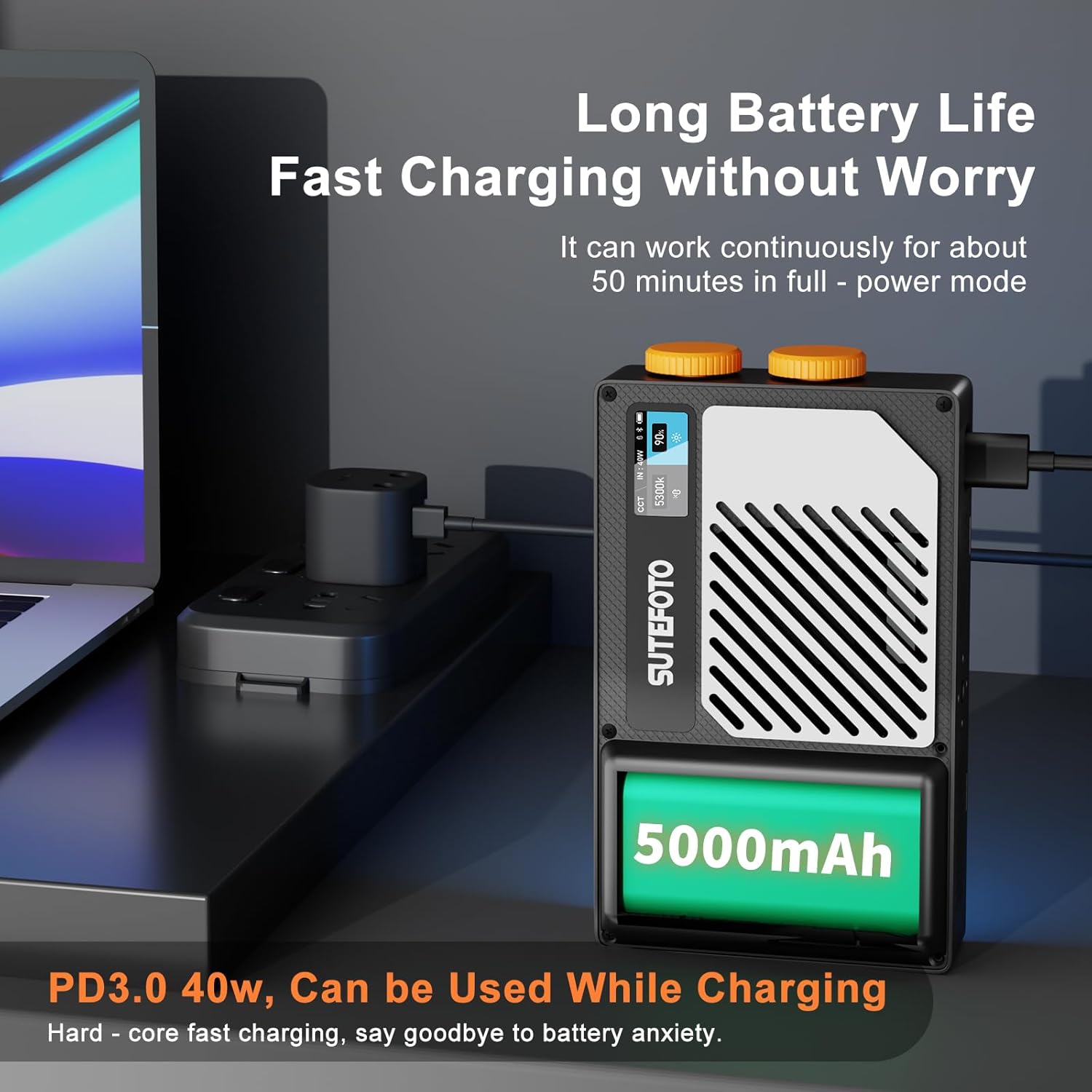 T40 LED Video Light,40W Rechargeable LED on Camera Light,Pocket Light with Full RGB,2800K-10000K,Built-in 5000mAh Battery for Photography Lighting,YouTube, TikTok (RGB)