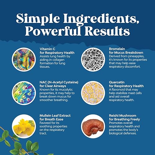 Miniatura 5 de Cápsulas de hojas de gordolobo para desintoxicación pulmonar, complejo purificador de limpieza pulmonar con quercetina NAC y extractos de cordyceps