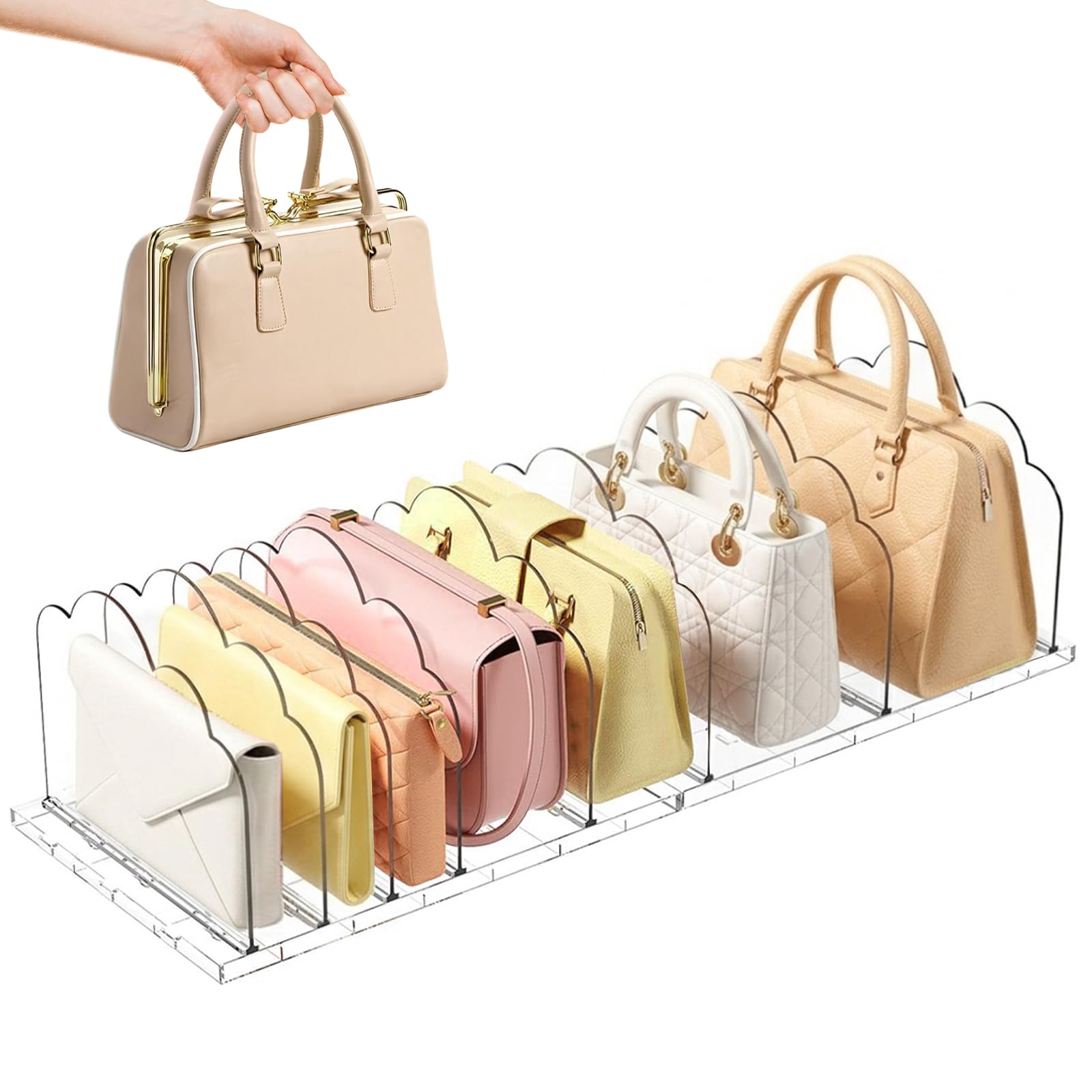 JOYBOY Rangement Sac a Main en Plastique,Organisateur de Sac à Main pour Placard,Separateur Etagere Multifonction,Séparateur de Penderie Réglable pour Chambre Cuisine,Magasin,Bureau Separateur