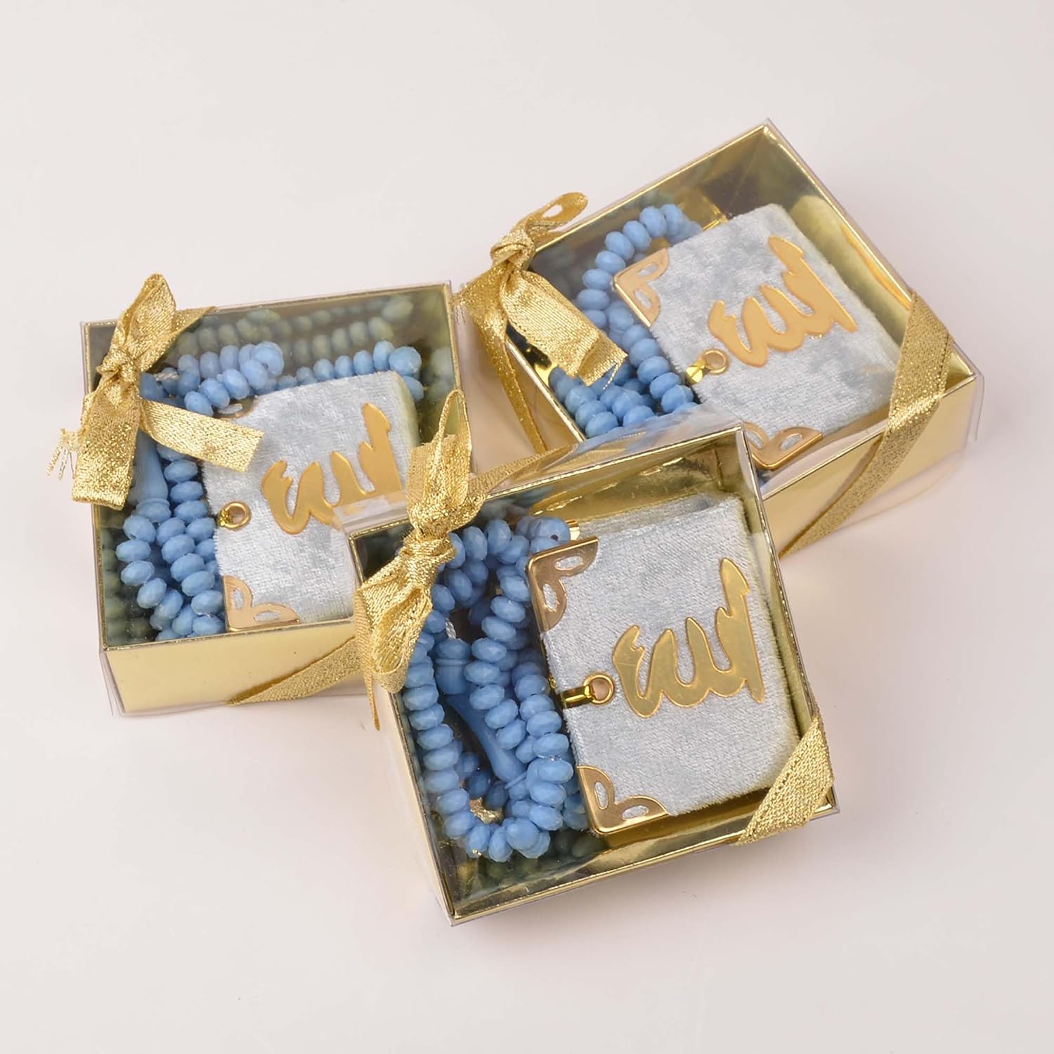 BABY SHOWER CHOCOLATE Set of 10 Islam Quran Tasbeeh Islamic Set | Holy Quran Prayer Beads Gift Box Favor (Blue)