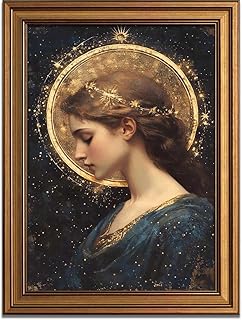 Vintage Celestial Woman Gold Framed Art Nouveau Wall Decor Aesthetic Pri...