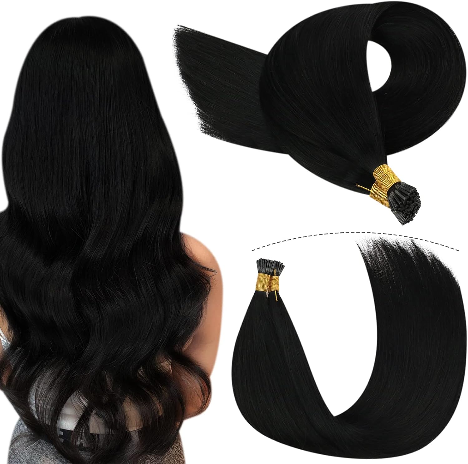 I Tip Hair Extensions for Women, YoungSee Black Itip Hair Extensions 18