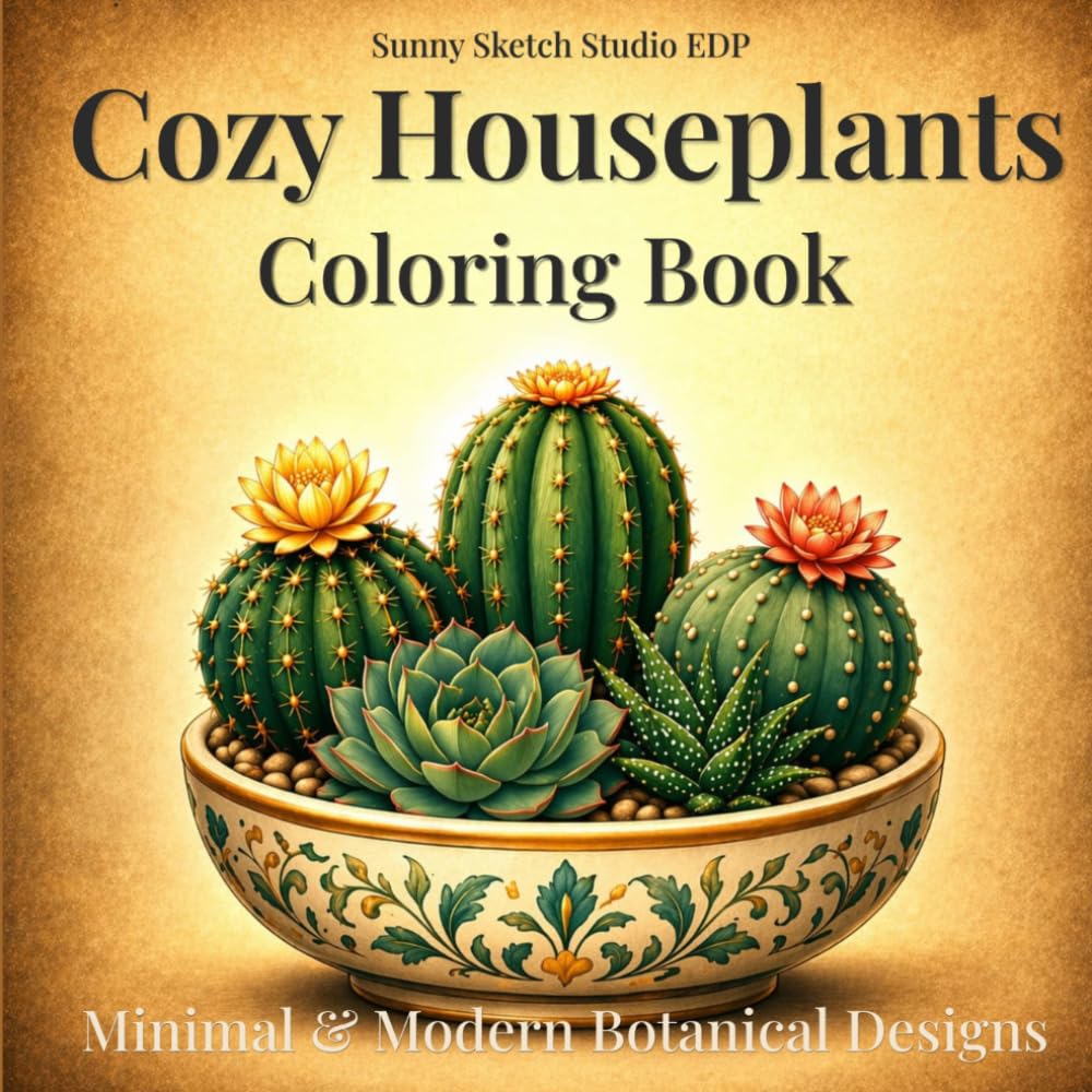 Cozy Houseplants Coloring Book: Bold and Easy Flowers, 30 Beautiful Plants and Floral Designs for Adults to Relax (Cozy Floral Escape)