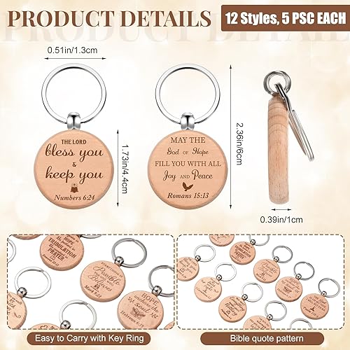 Miniatura 2 de 60 llaveros cristianos a granel con versículo bíblico religioso inspirador con citas de madera, llavero de comunión para bautismo, recuerdos