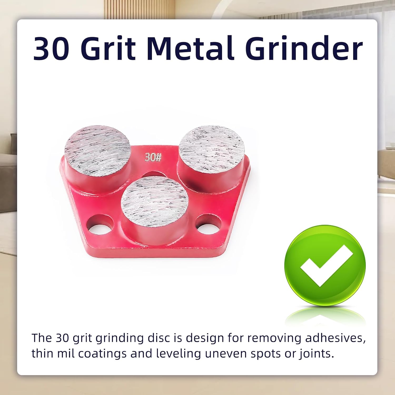 3Pcs Trapezoid Diamond Grinding Disc, 30 Grit Floor Grinding Pad Concrete Grinding Disc with M9 Mounting Hole, for Granite Stone Marble Floor Grinder or Polishing (3 Cylindrical Teeth-Red)