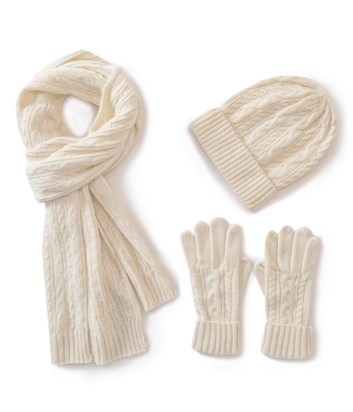 3 en 1 Laine Chapeau Gants Écharpe Ensemble pour Femme Hiver Ensemble, 3 Pièces Torsadé Bonnet pour Femme avec Boîte-cadeau