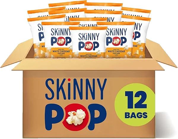 SkinnyPop Popcorn, White Cheddar, Whole Grain, Dairy-Free Snack, 1oz Bags (12ct)