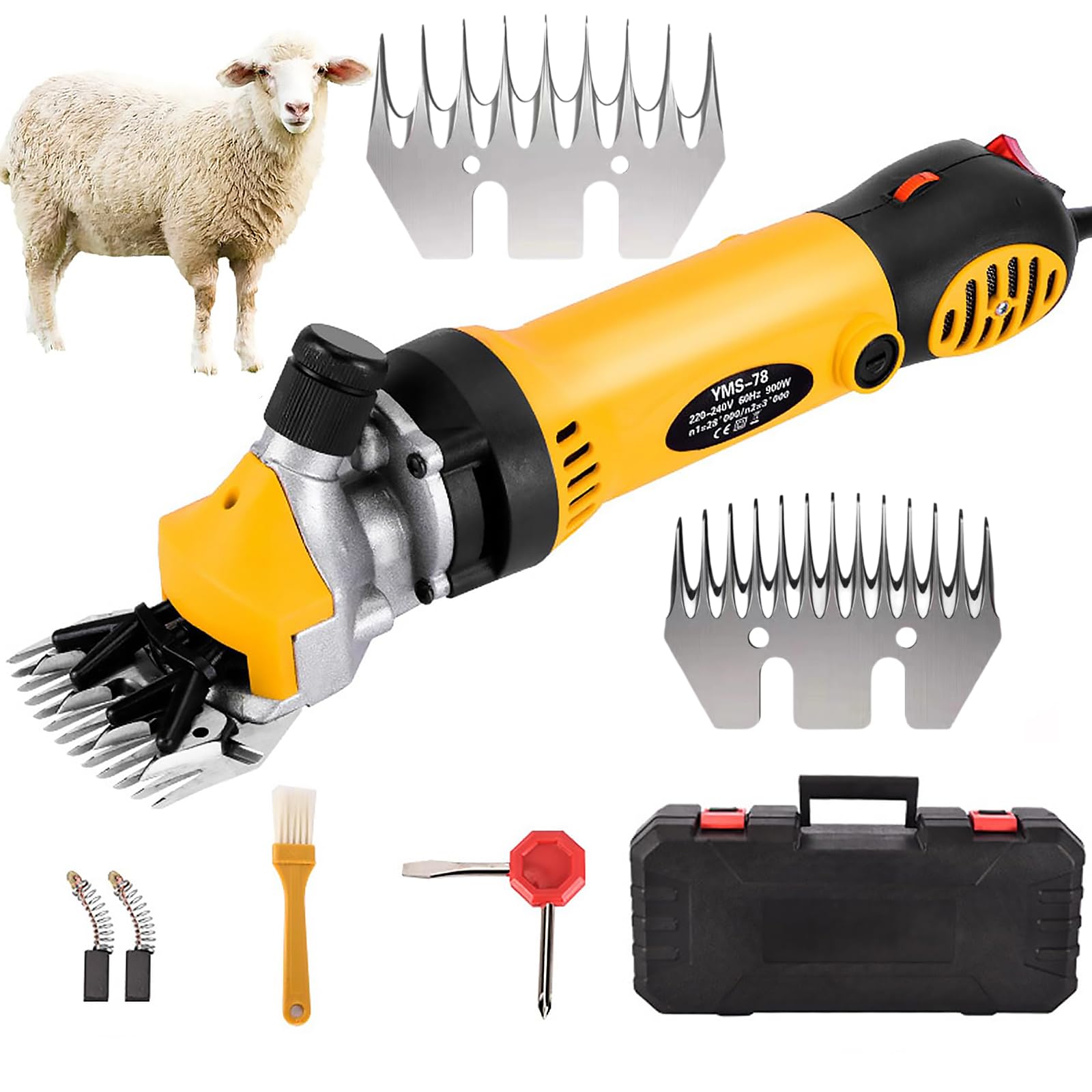 Cesoia elettrica per Pecore, tosatrici per Pecore con Cavo da 900 W con Lama a 13 Denti Dritti, Regolabile a 6 velocità, per la rasatura della Lana di Pelliccia nelle (Yellow)