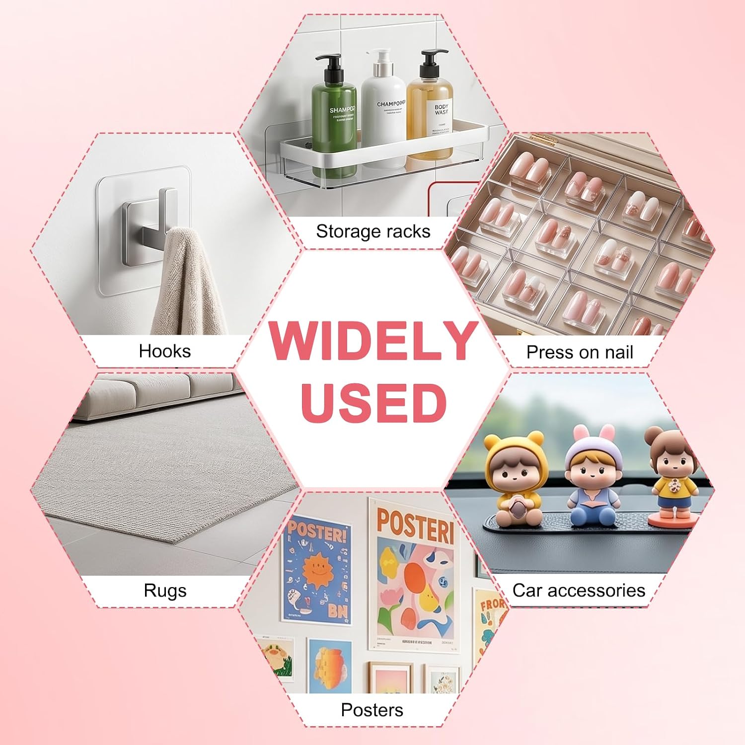 6 Rolls Double Sided Tape for Nails, Adhesive Nail Tape with Tweezer Red Press On Nail Packaging, Stand Sticky Tabs Double Sided Fake Nail-Art Storage Display Salon Press On Nails Supplies