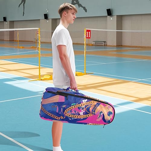 Miniatura 8 de Tenni - Bolsa de raqueta de bádminton resistente al agua para perros de dibujos animados de estilo Hip Pop Color neón, bolsa de gimnasio para