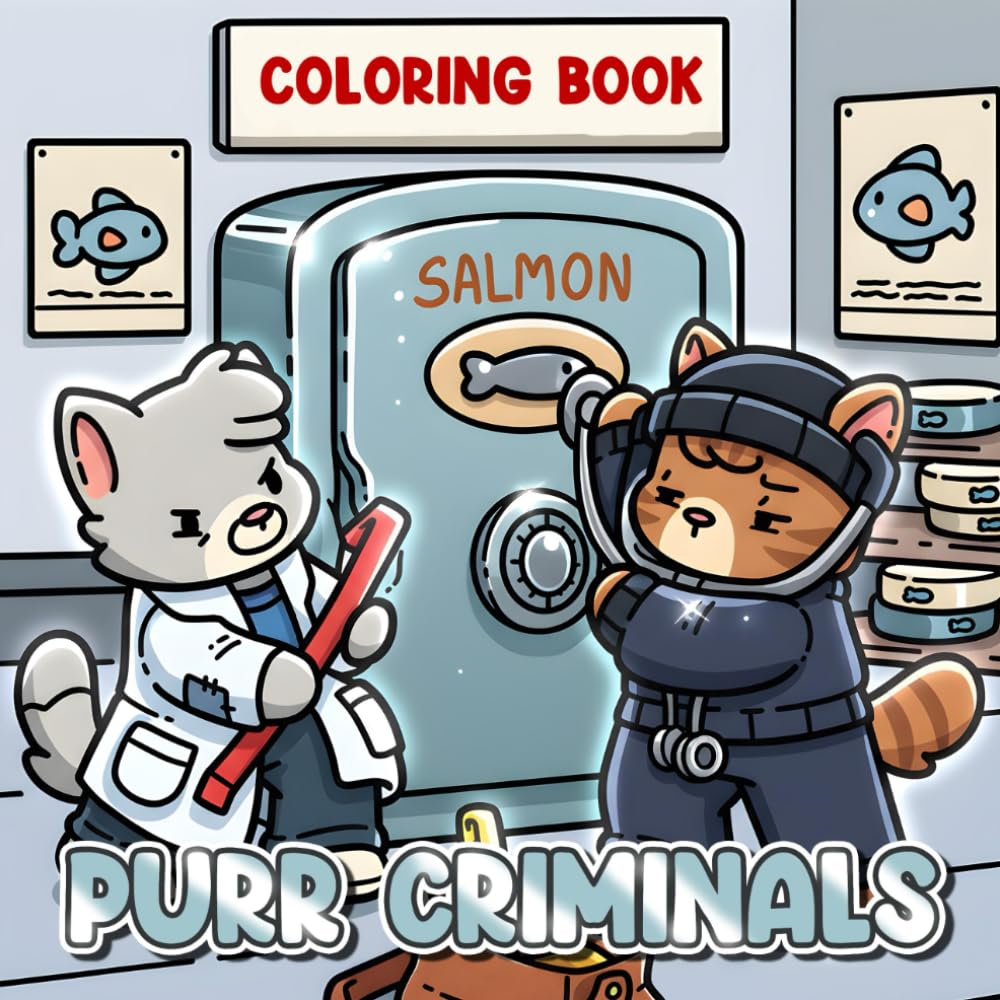 Purr Criminals Coloring Book: Mischievous Cat Coloring Pages and Silly Heists, Fluffy Outlaws, and Cozy Crime Scenes for Adults to Relax & Have Fun