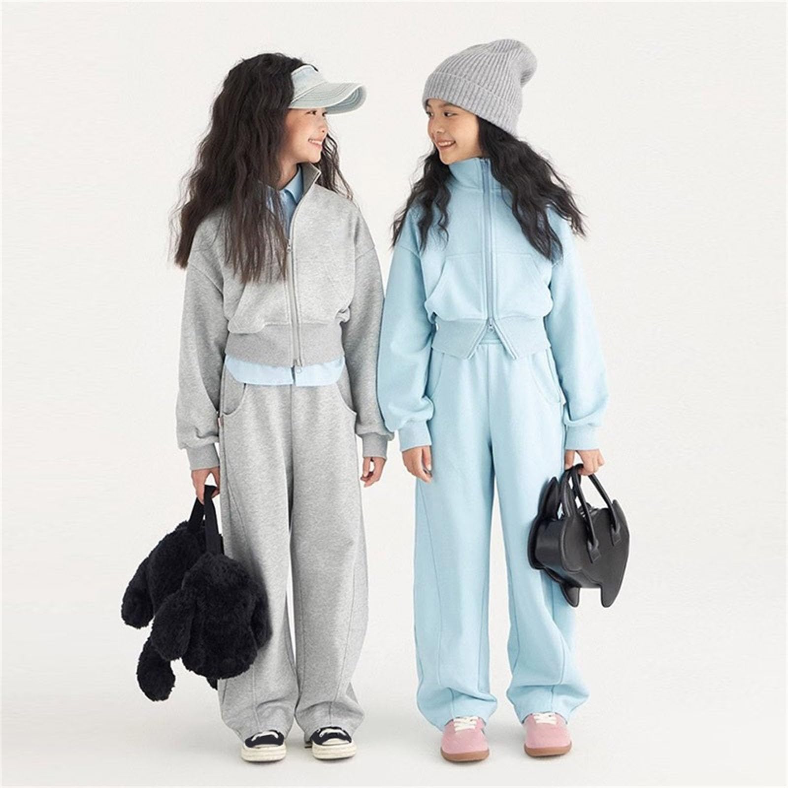 Ensemble Fille Demi-Zip Manches Longues Pantalon Large 2 Pièces Sport | Pantalon Large Fille Tenue Décontracté Idéale Jogging Hiver Confortable Tendance Taille 2-15 Ans
