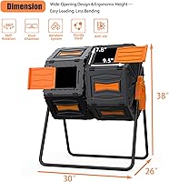 Vista 6 de Contenedor de compostaje de doble cámara de 45 galones, contenedor de compostaje giratorio de 360 grados para exteriores, sin BPA, de trabajo