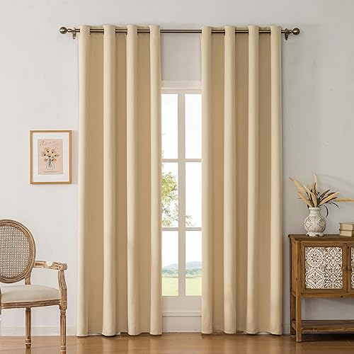 Miniatura 15 de Cortinas opacas con aislamiento térmico y ojales para dormitorio y sala de estar, 2 paneles, 52 pulgadas de ancho x 95 pulgadas de largo, textura de