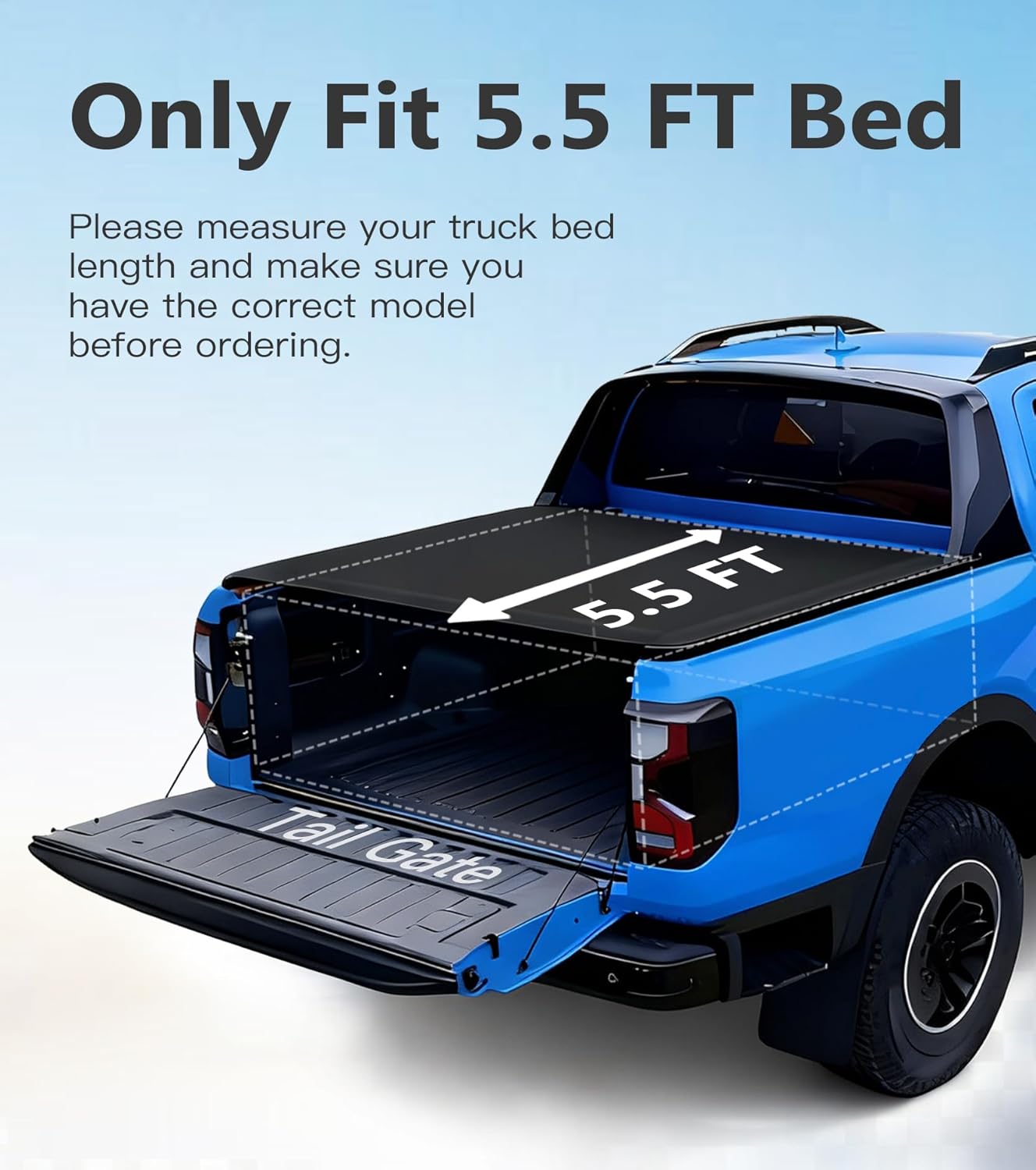 PM Auto Tonneau Cover 5.5ft for Toyota Tundra 2022-2026 Soft Roll-Up Bed Cover - Waterproof Pickup Truck Bed Covers Accessories with Easy Installation