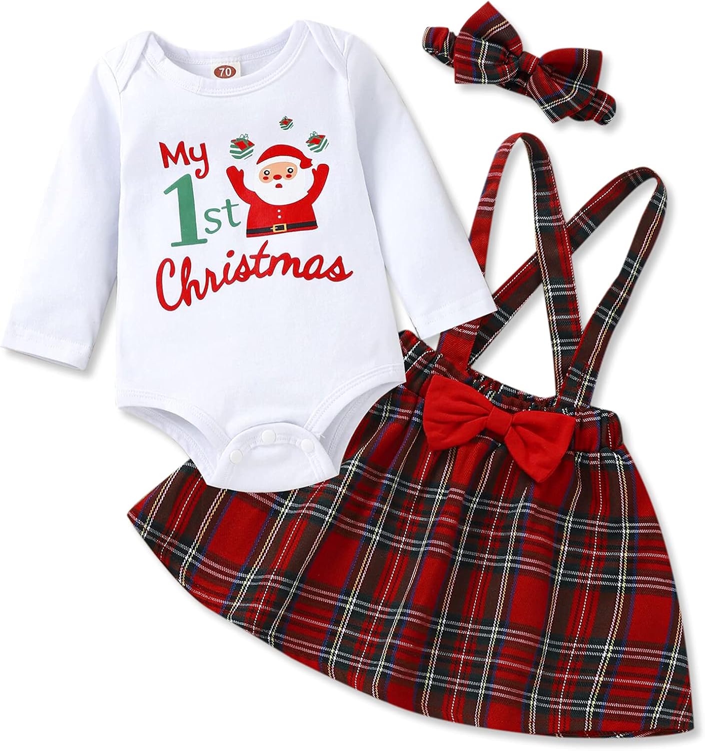 Newborn Baby Girl Christmas Outfits My 1st Christmas Romper Top+Suspender Skirt+Headband Clothes Set: Clothing, Shoes & Jewelry