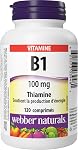 Webber Naturals Vitamine B1 Thiamine 100 mg, 120 Comprimés, soutient la production d'énergie, végétalien