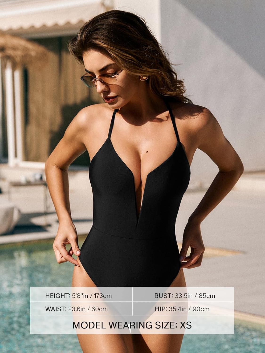CUPSHE Women's One Piece Swimsuit Sexy Deep V Wire Neck Halter Bathing Suit Adjustable Straps Cheeky