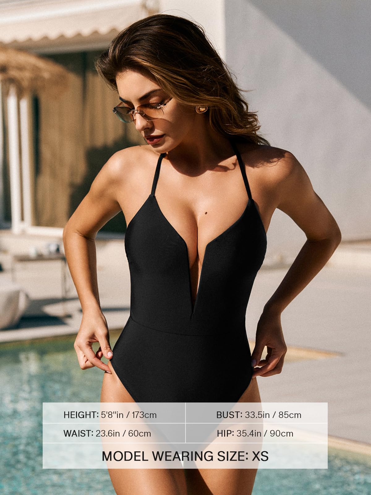 CUPSHE Traje de baño de una pieza para mujer, sexy, cuello en V profundo, cuello halter, tirantes ajustables, atrevido