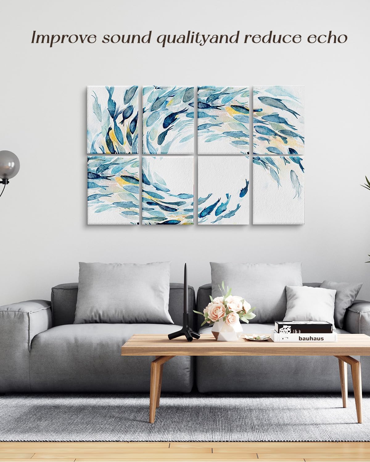 ARPEOTCY Acoustic Art Wall Panels for Bedroom, Recording Office, podcast, TV, 48x32in, Ocean Wall decor, Watercolor Fish Art Picture, Soundproof Sound Absorbing, 8pcs