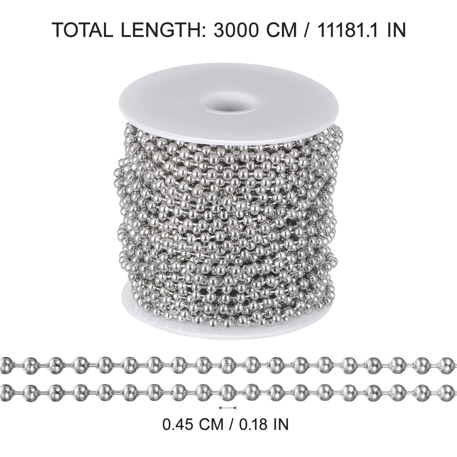 Chaîne de Perles en Acier Inoxydable Argenté, 30m, Coupe Facile
