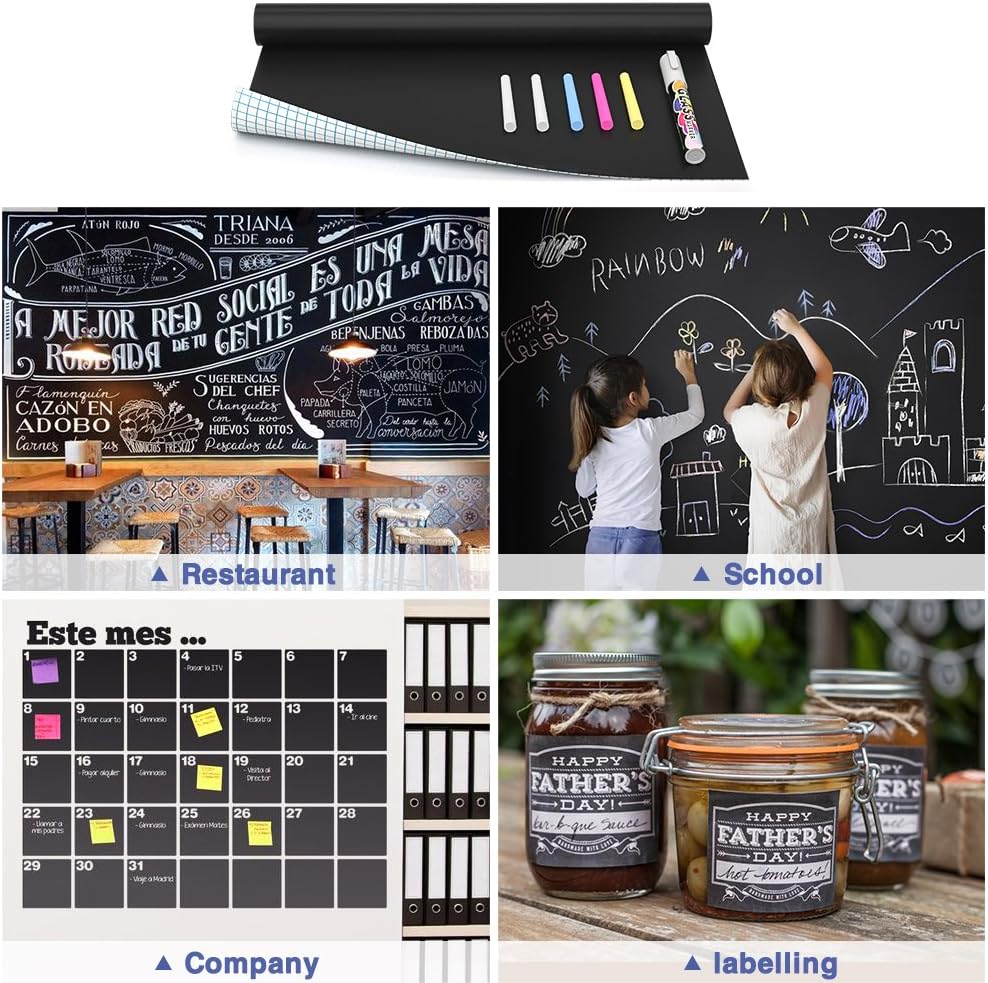 Nicpro Chalkboard Contact Paper Roll, 17.7" X 78.7" (6.5 Feet) Self Adhesive Vinyl Paper Blackboard Wallpaper, Chalk Paper Wall Decal Sticker with 1 Marker & 5 Chalk for Home Office School Kitchen