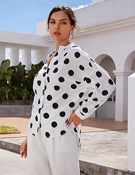 SDEER Women Polka Dots Button Down Shirt Twist Knot Hollow