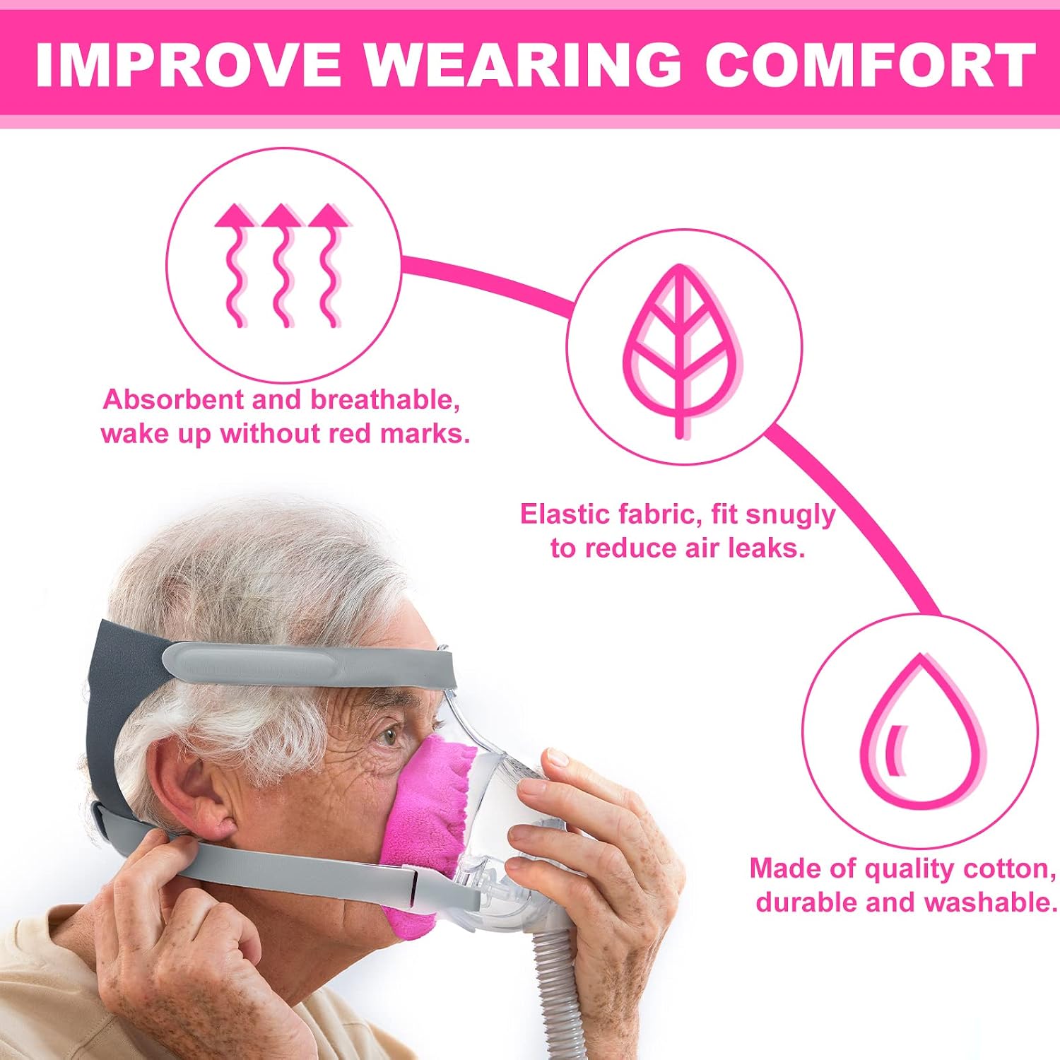 Sosation 24 Pack Mask Liners Full Face Reusable Soft Mask Covers Reduce Air Leaks and Blisters Washable Cushion Covers(Pink)