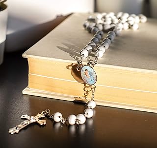 Wedding Bride and Groom Rose Petal Flower Scented Rosary Beads White Beaded Catholic Crucifix Cross Necklace + Gift Bag Baptism Keepsake Favors - 12 PCS