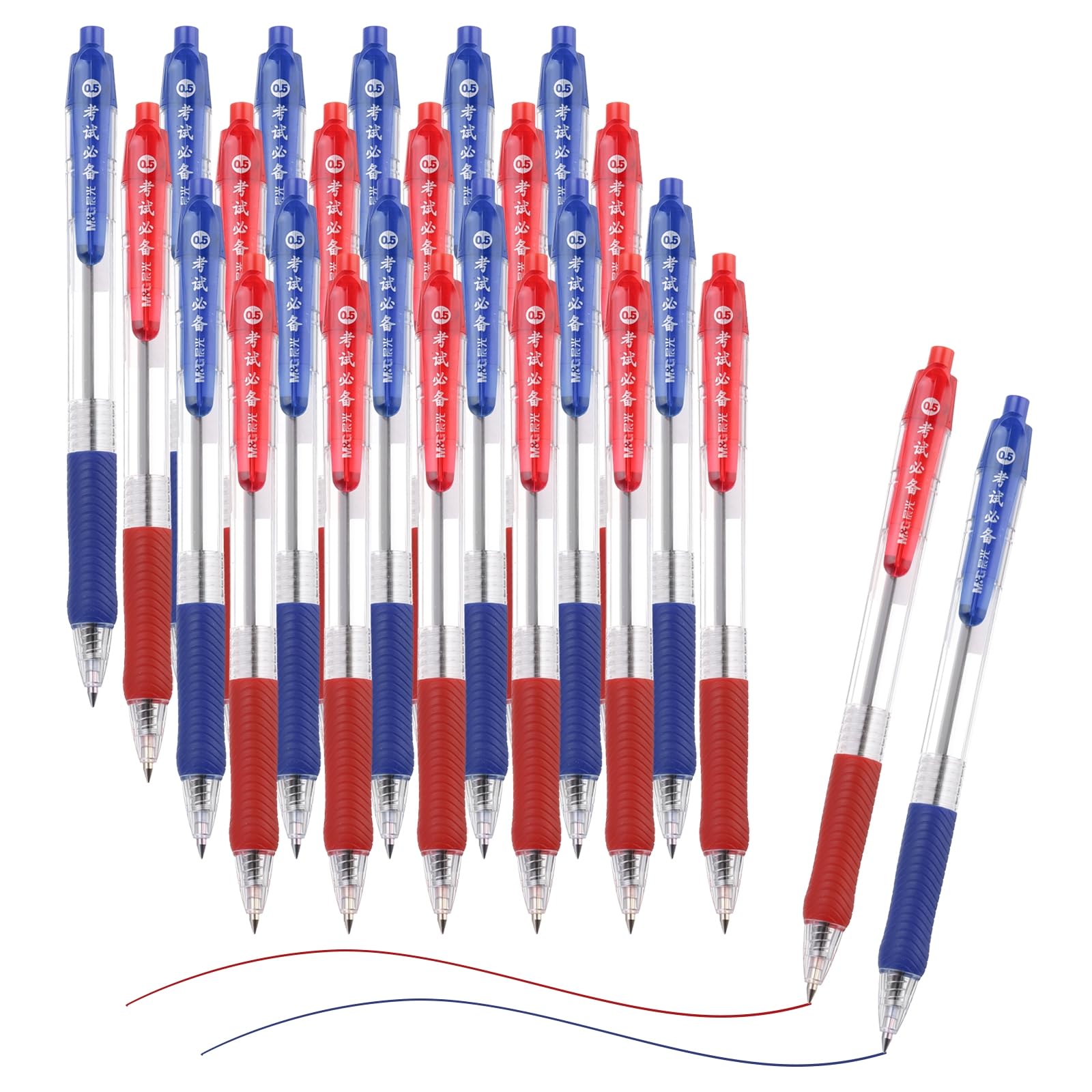 PATIKIL Ballpoint Pen, 24Pcs 0.5mm Red/Blue Ink Retractable Medium Point Click Ball Point Pen Writing Supplies for Journal Home Office, Transparent