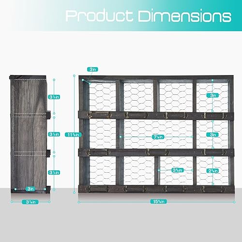 Miniatura 3 de Estante de exhibición Crystal Rock + cúmulo azul celestite - Caja de sombra gris montada en la pared para colecciones. Decoración de boticario