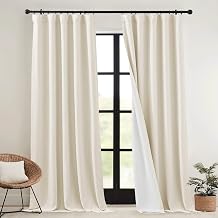 RYB HOME Heavy Faux Linen Curtains for Winter, Thermal Insulated Pinch Pleated Blackout Sounproof Privacy Drapes for Living Room Door Window, Linen, W52 x L 120 inch, 2 Panels