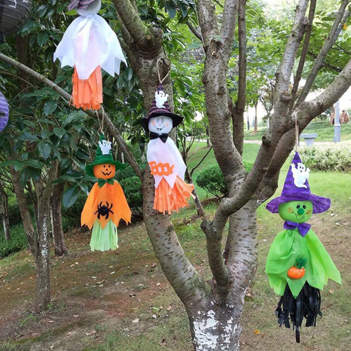 Abaodam 24 Pezzi Decorazione di Halloween Spaventapasseri Appendibile Non Tessuto e Carta, Facile da Appendere per Festa di Halloween e Allestimento Negozio o Bar