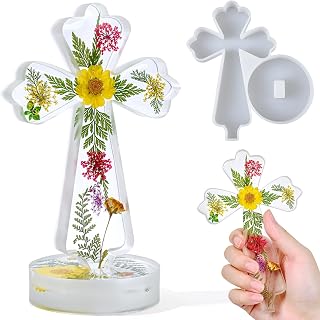Cross Resin Molds Silicone with Base 7 Inch Religious Standing Cross Silicone Mold for Epoxy Resin Casting Fancy Crucifix Baptism Candle Craft Molds Gypsum Freshie Mould Christian Halloween Home Decor