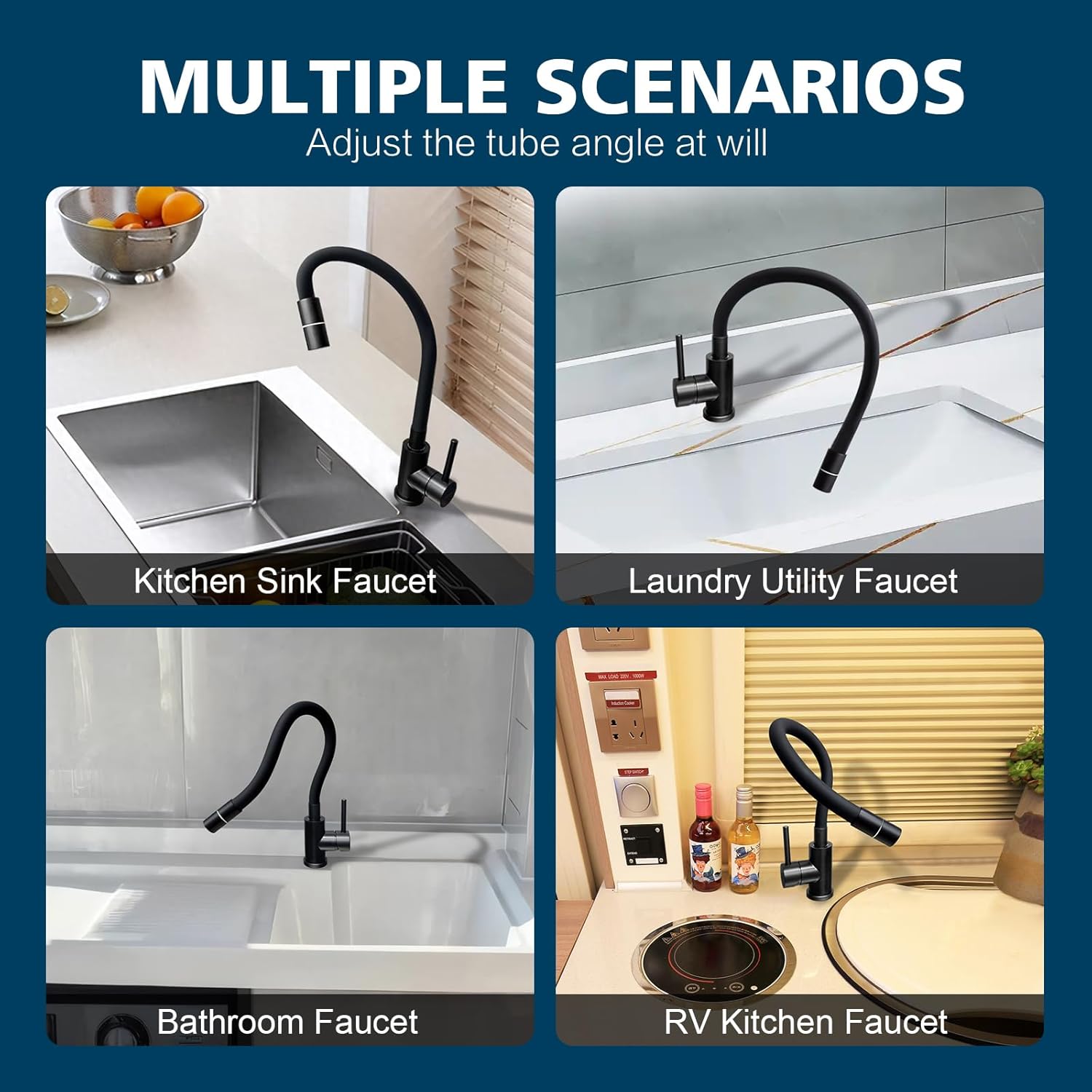 Kitchen Faucet Flexible Silicone Sprayer Single Handle Pull Down Kitchen Sink Faucet with 360 Swivel for Farmhouses, RV, Utility Laundry Room, Outdoor (MatteBlack-2)