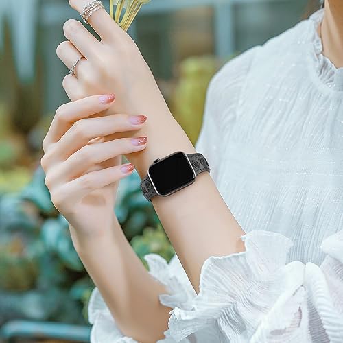 Vista 5 de Floral Engraved Band Compatible with Apple Watch Band 40mm 41mm 38mm 42mm 44mm 45mm 46mm 49mm Women, Soft Silicone Cute Embossed Flower Strap for