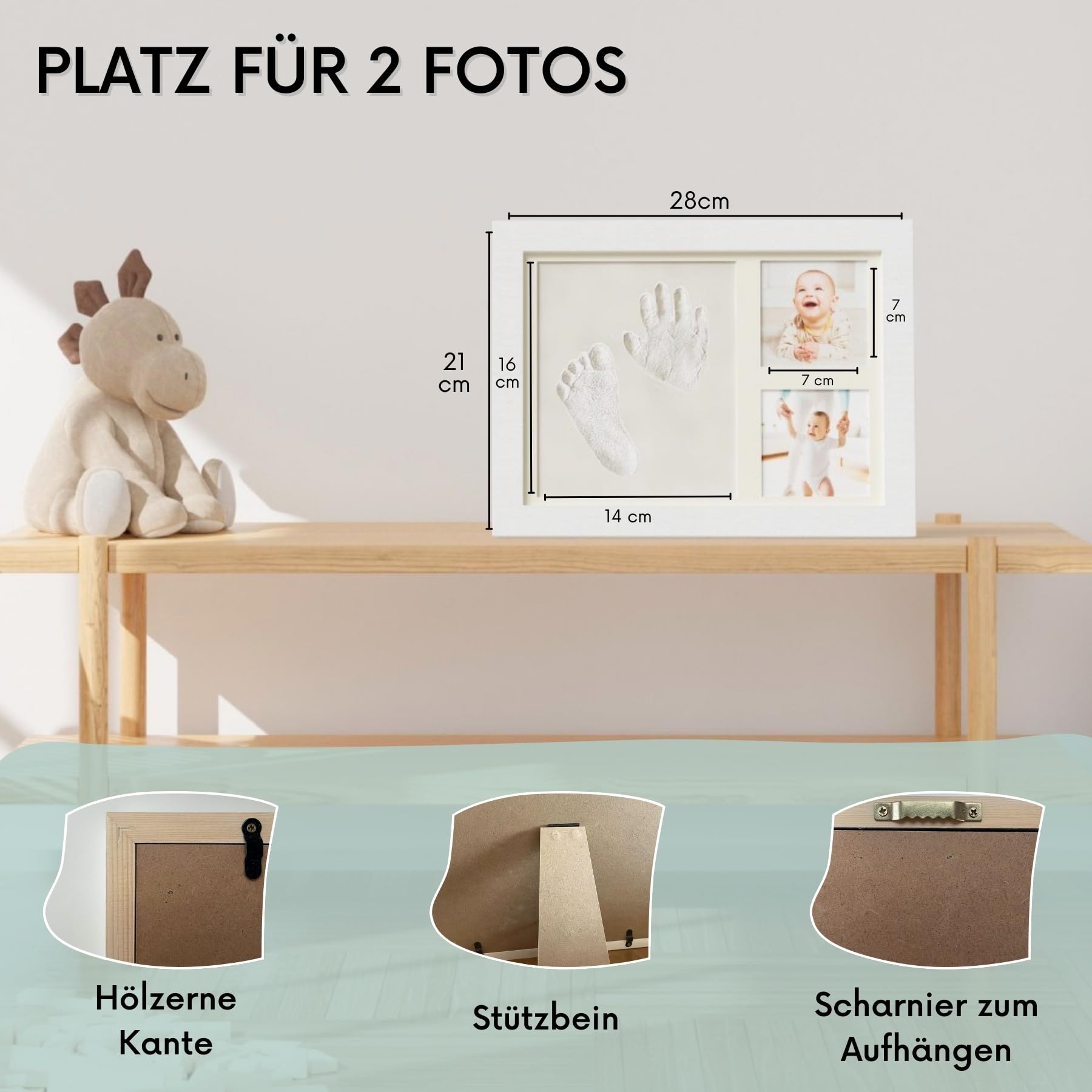 HuBorns - Baby handabdruck und Fußabdruck - Bilderrahmen Fußabdruck Hand Und Fuß, Set Gipsabdruck für Neugeborene - Baby-Erinnerung für Immer und Dekoration des Kinderzimmers (Weiß)
