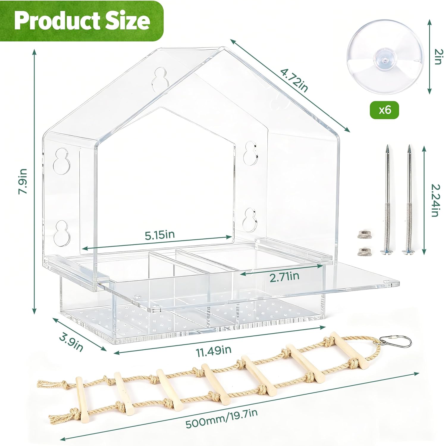 Window Squirrel Feeder with 5 Extra Strong Suction Cups, Large Clear Squirrel Feeders for Outside, Funny Squirrel Feeder House No Assembly Required Window Feeder for Squirrels & Chipmunks
