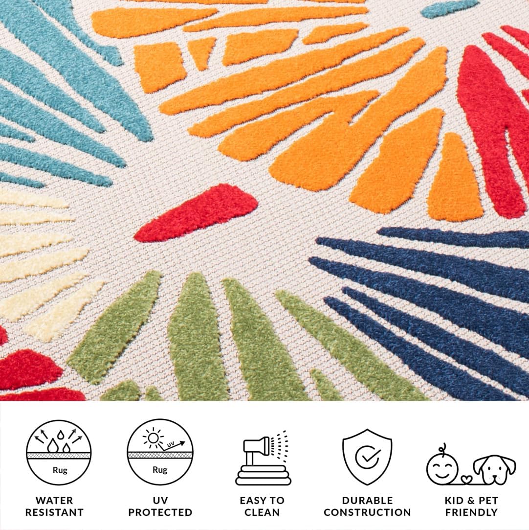SAFAVIEH Washable Rug Outdoor Cabana Collection - 5'3" x 7'7", Ivory & Blue, Non-Shedding & Easy to Clean, Ideal for Patio, Backyard, Mudroom (CBN356A)