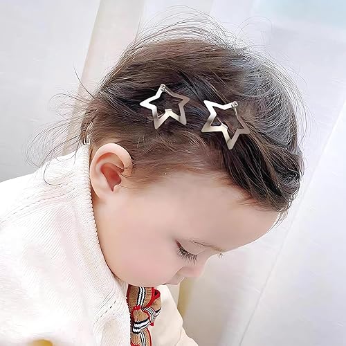 Miniatura 4 de 20 pinzas para el cabello Y2K de 1.57 pulgadas, accesorios plateados para el cabello de niña de los años 2000, pinzas de estrellas, pasadores de
