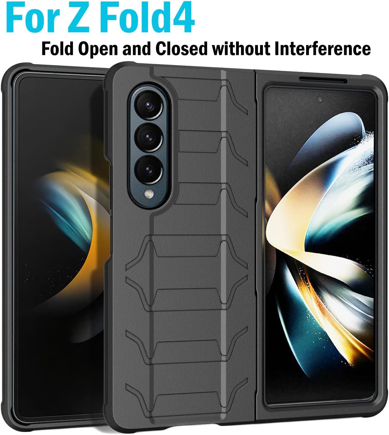 Nakedcellphone Case with Clip and S Pen Slot for Galaxy Z Fold 4 5G, Tactical Cover and Custom Belt Hip Holster Holder View Stand Combo for Samsung Z Fold4 Phone (SM-F936U, 2022) - Matte Black