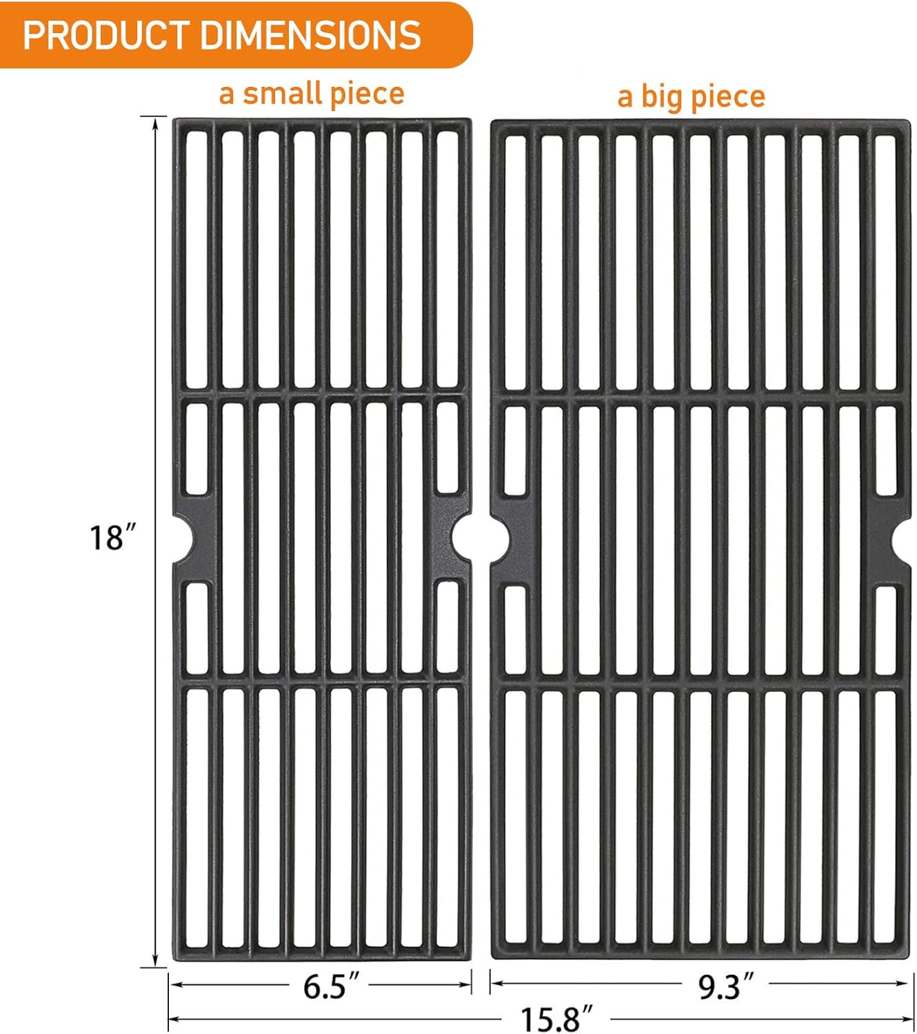 grill grates 18 inch for charbroil performance 463625219 463625217 463673519, grill grates replacement for char-broil 463673017 463673517, replacement parts for g470-0003-w1 g470-0002-w1, 2 packs cast iron 18x15.8"