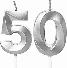 50th Birthday Candles - Number 50 Silver Candles for Cake Toppers