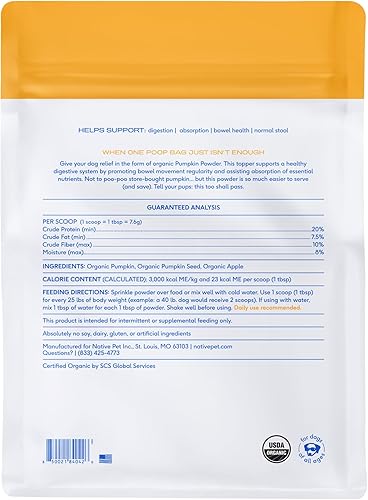 Miniatura 10 de Native Pet Calabaza para perros – Polvo orgánico de puré de calabaza para perros – Rico en fibra Suplemento en polvo ayuda con la digestión