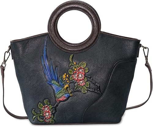 Bolso bandolera de cuero genuino para mujer, bolso hecho a mano, bolso vintage de cuero en relieve, bolso de mano