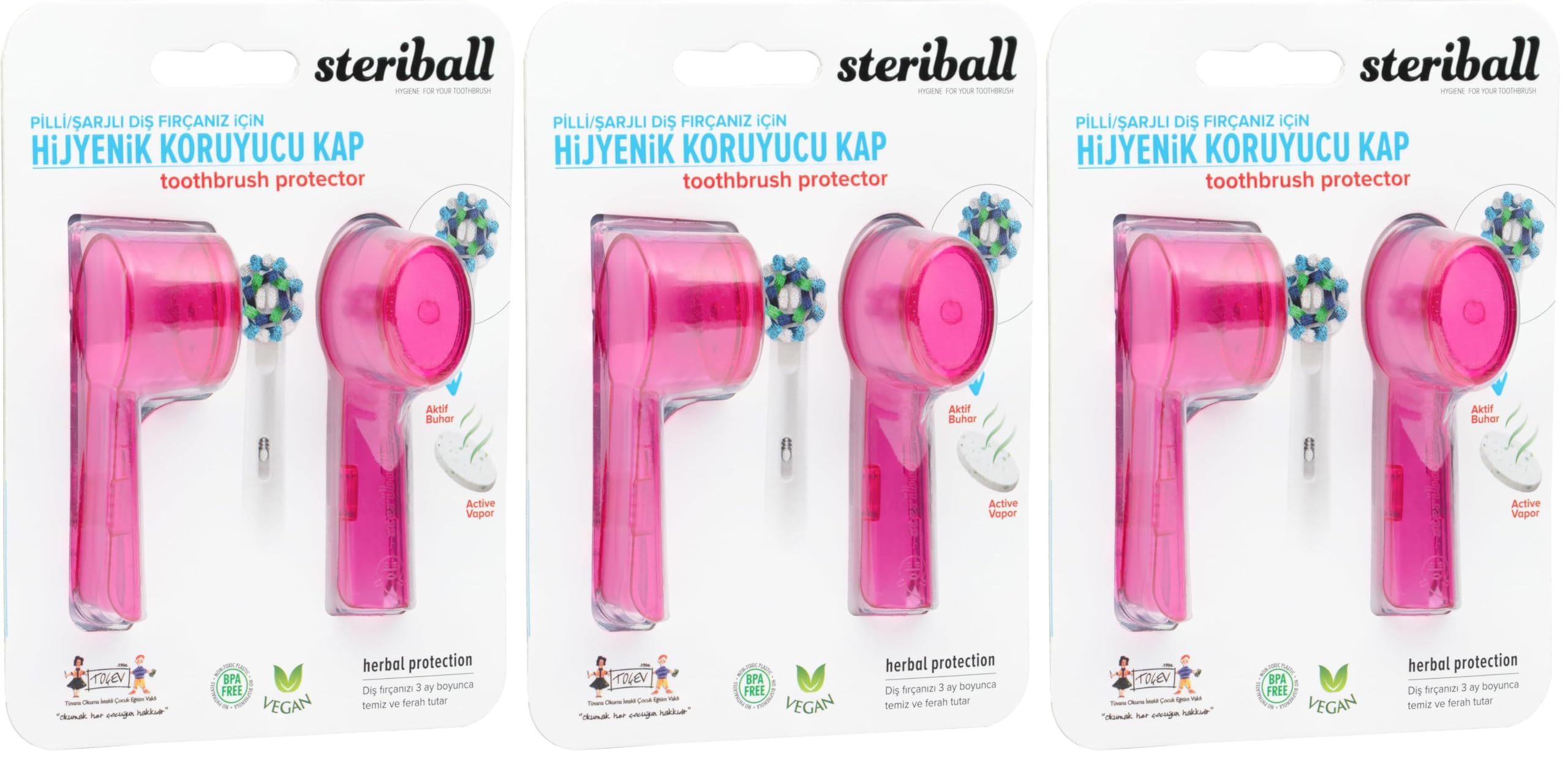 STERIBALL ŞARJLI PİLLİ DİŞ FIRÇALARI İÇİN HİJYENİK DİŞ FIRÇASI KORUMA KABI-2'Lİ PEMBE X 2 (3 paketi)