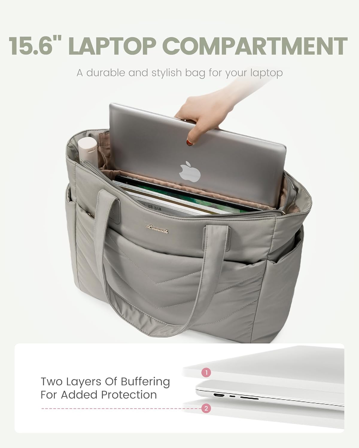 LOVEVOOK Tote Bag for Women, Puffer Work Travel Handbag with Zipper for Teacher Nurse, Quilted Cute Laptop Shoulder Gym Bag - Image 5