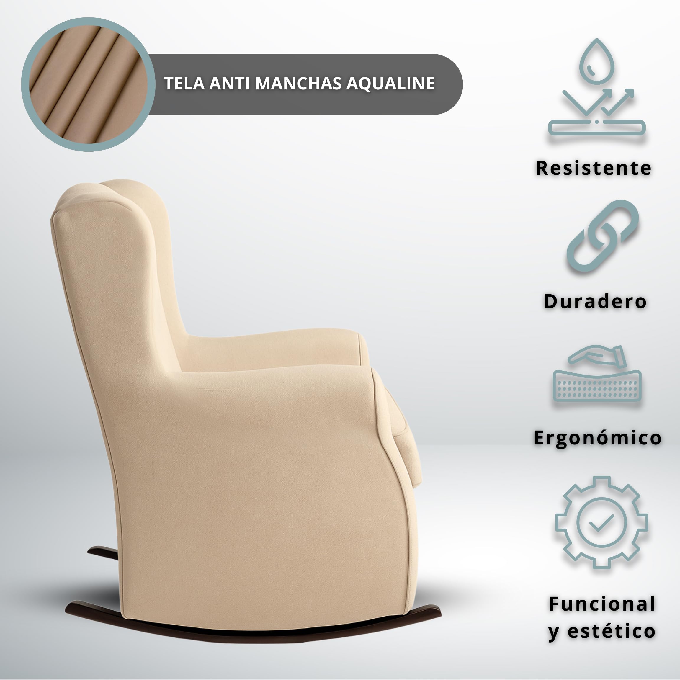 Sillon Lactancia Mecedora Tapizado Antimanchas – Butaca Comoda para Dormitorio o Salon – Diseño Moderno en Beige o Gris – 100x67x61 cm – Ideal Lactancia y Descanso (Gris)