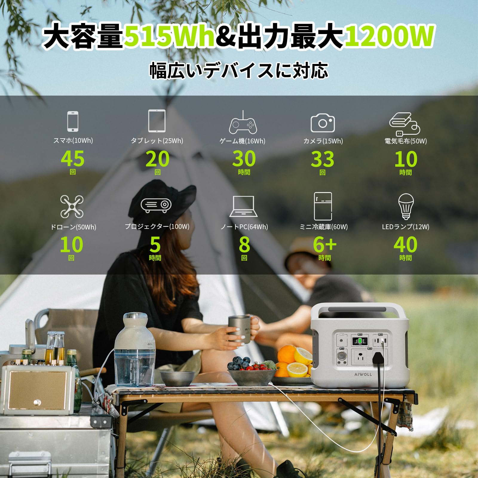 Amazon.co.jp: ポータブル電源 リン酸鉄リチウム 515Wh